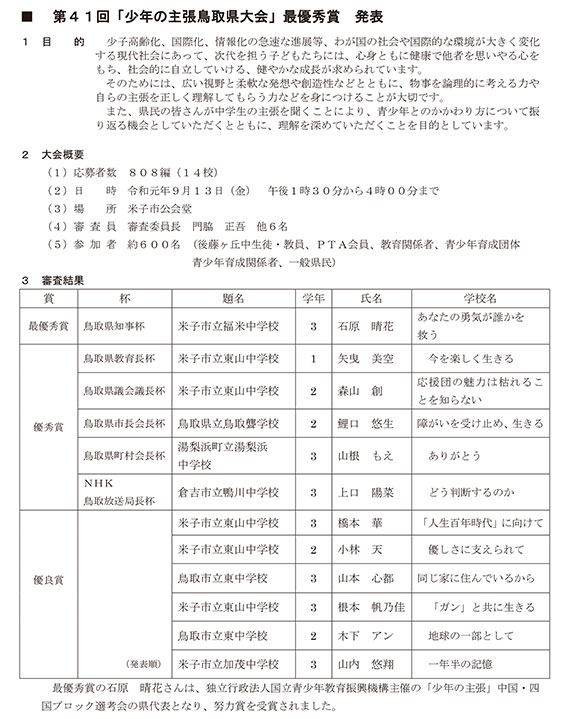 第53回青少年育成鳥取県民大会の報告